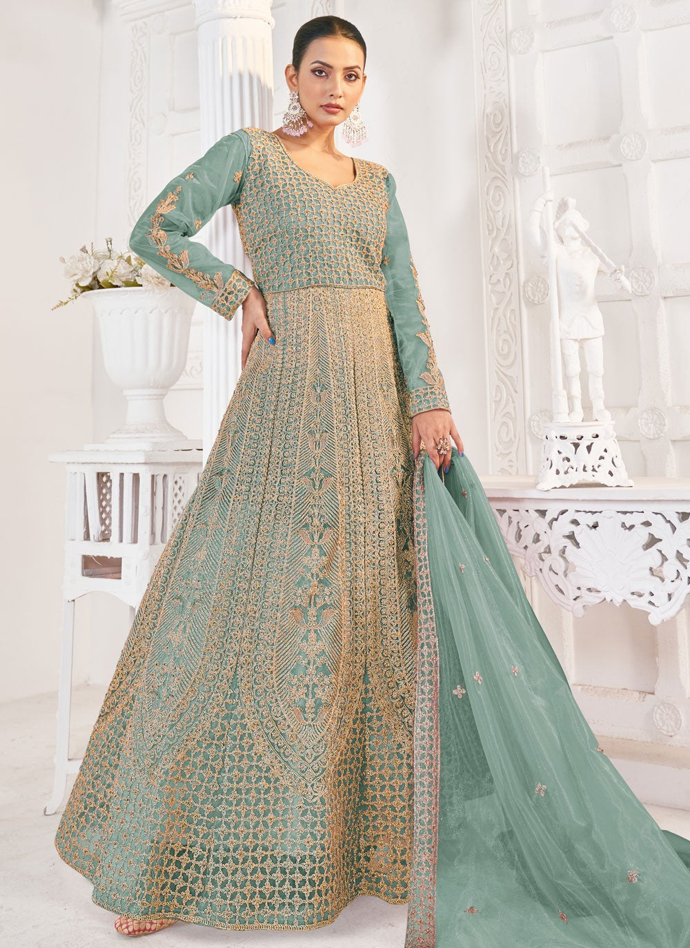 Embroidered Net Gown - G1921