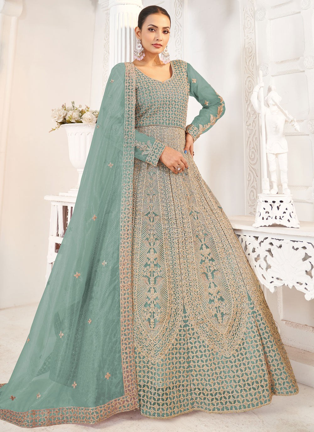 Embroidered Net Gown - G1921