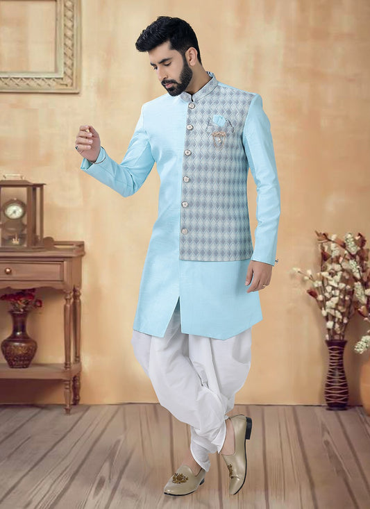 Embroidered Silk Aqua Blue Sherwani - M8520