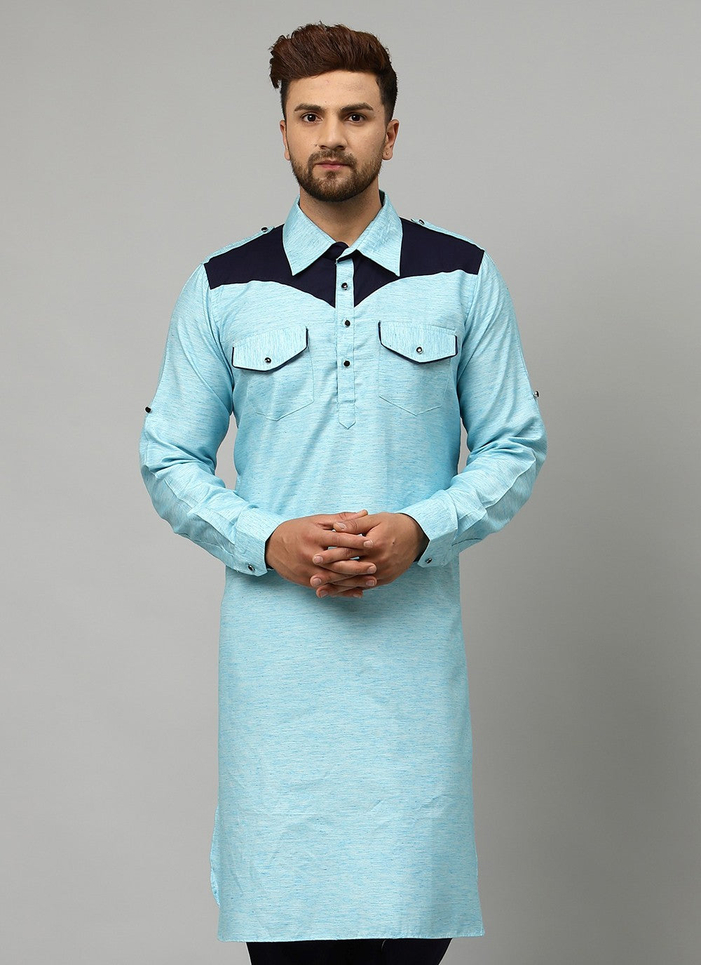 Plain Satin Aqua Blue Kurta - M1902