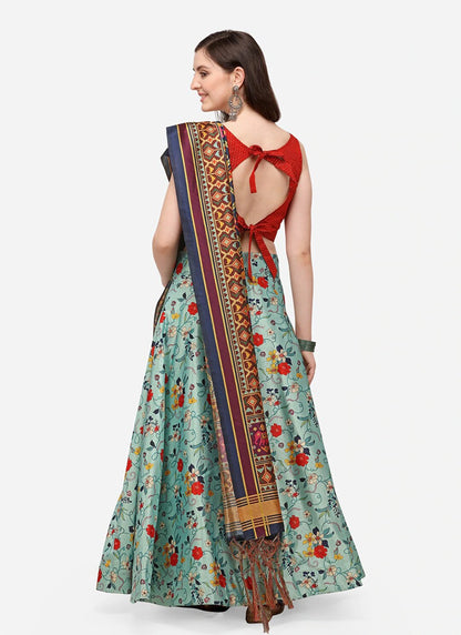 Digital Print Satin Silk A - Line Lehenga - L2124