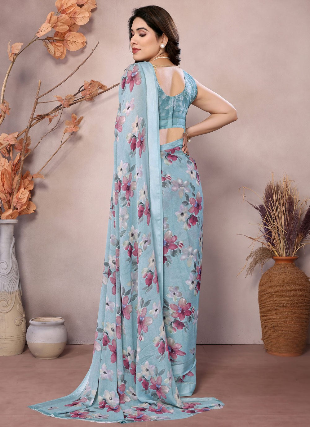 Printed Satin Saree - S12222