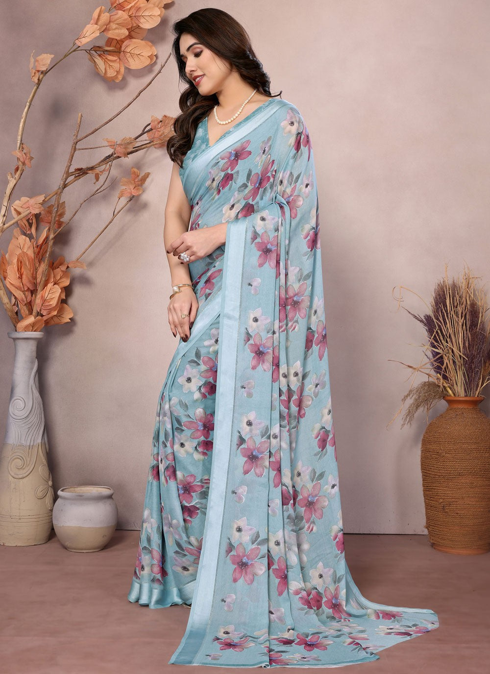 Printed Satin Saree - S12222