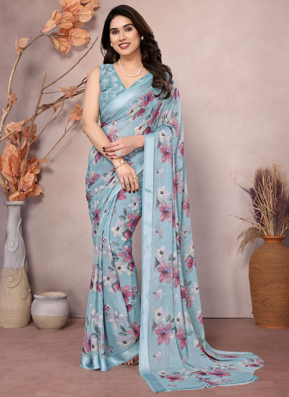 Printed Satin Saree - S12222