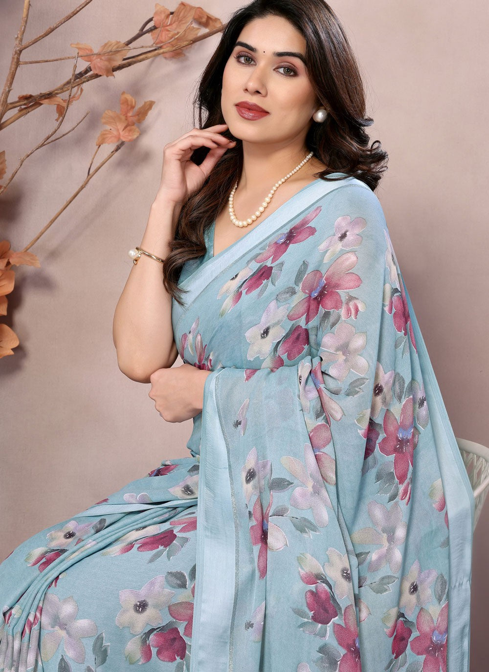 Printed Satin Saree - S12222