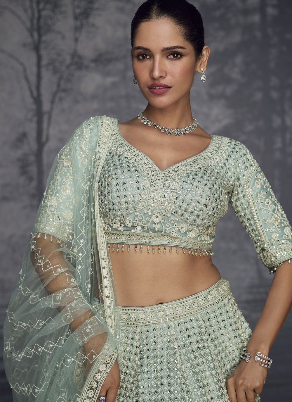 Embroidered Net Readymade Lehenga Choli - L2712