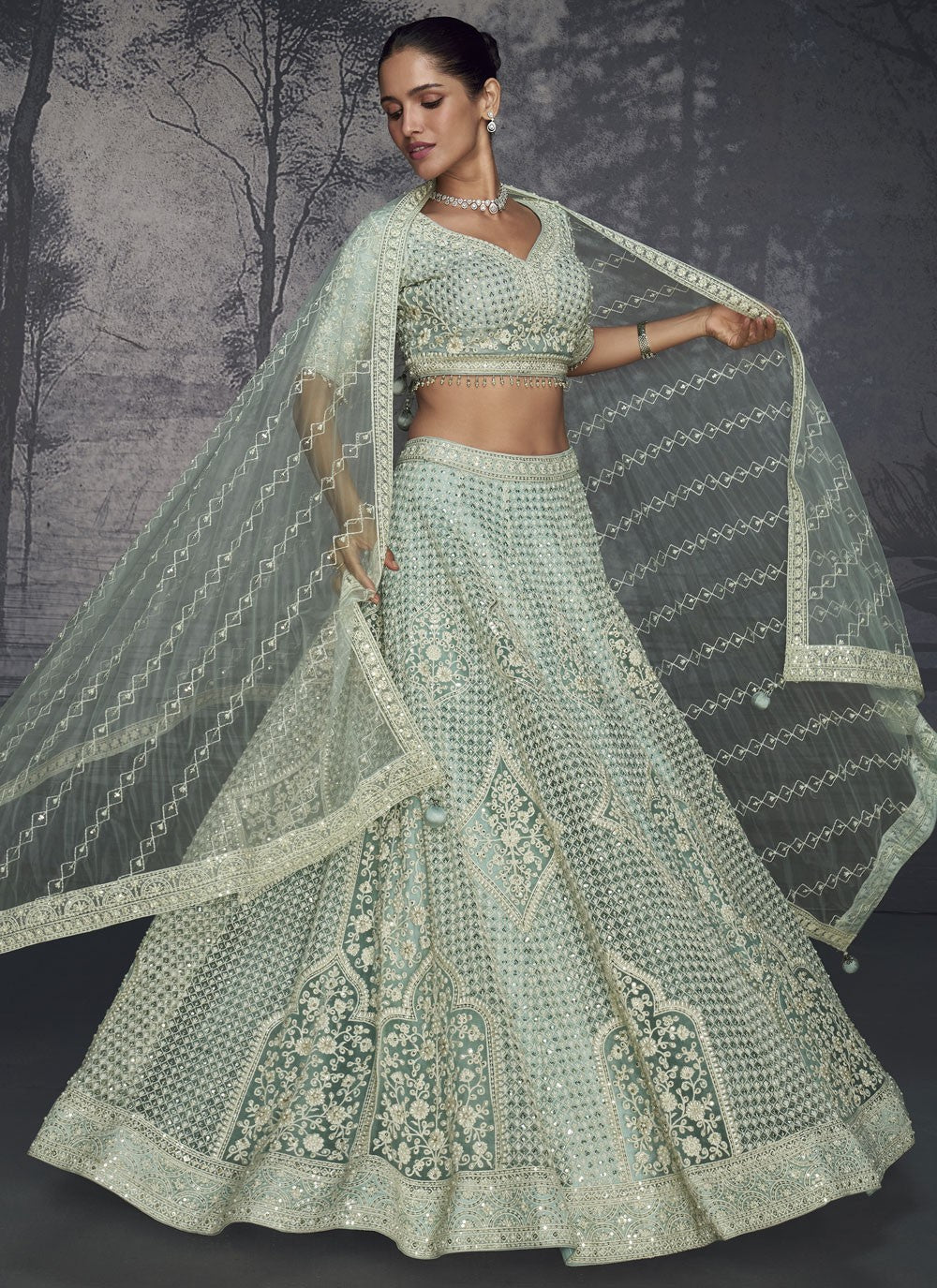 Embroidered Net Readymade Lehenga Choli - L2712