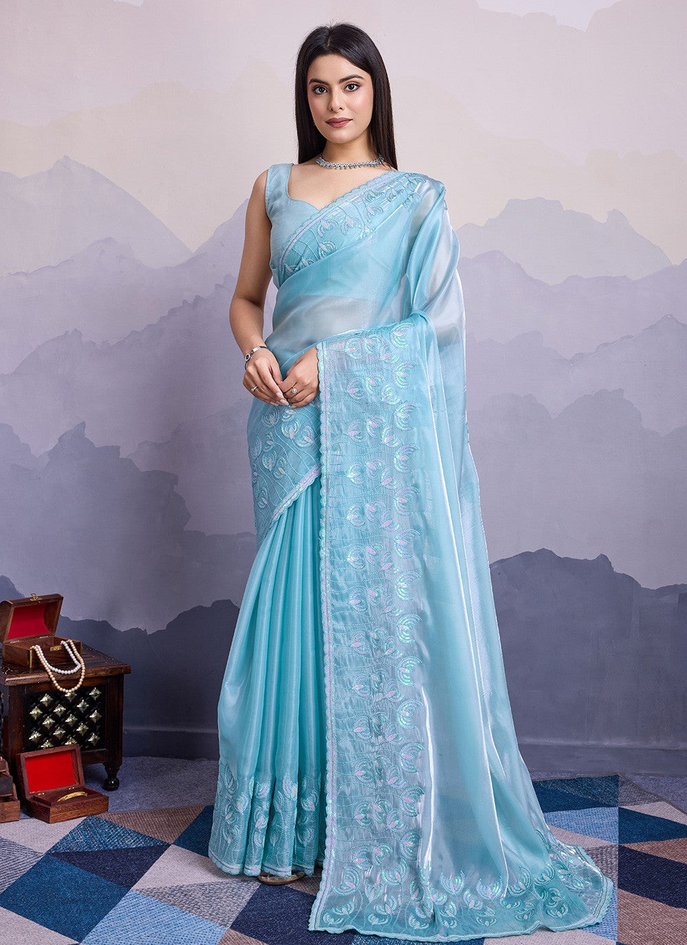 Traditional Embroidered Silk Saree - S8539