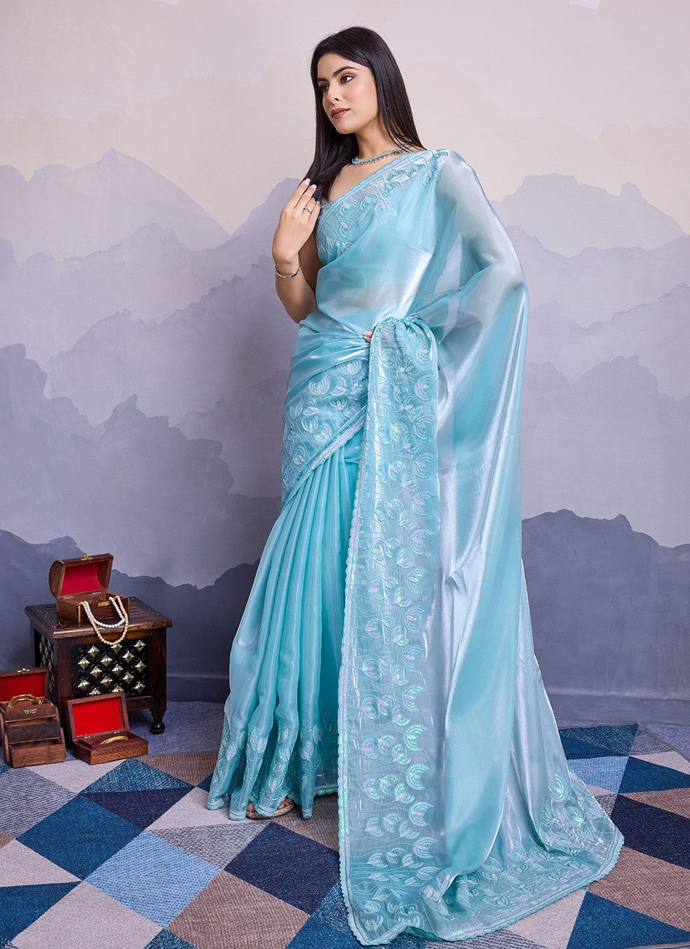Traditional Embroidered Silk Saree - S8539