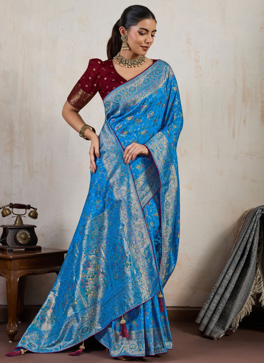 Aqua Blue Silk Contemporary Saree Weaving Zari S19975