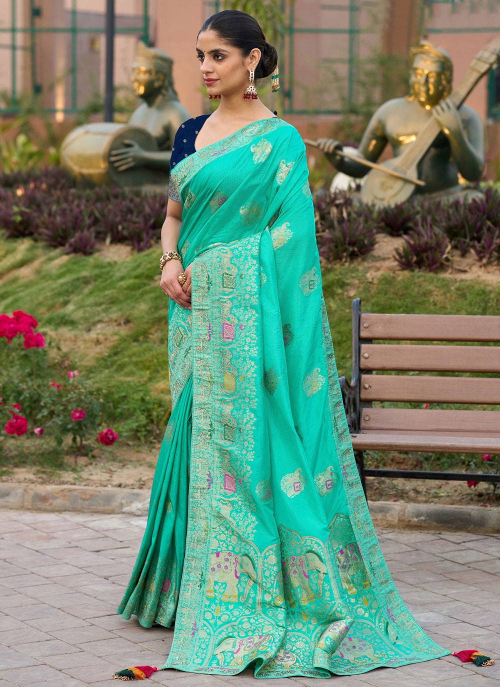 Swarovski Silk Aqua Blue Designer Saree S15100