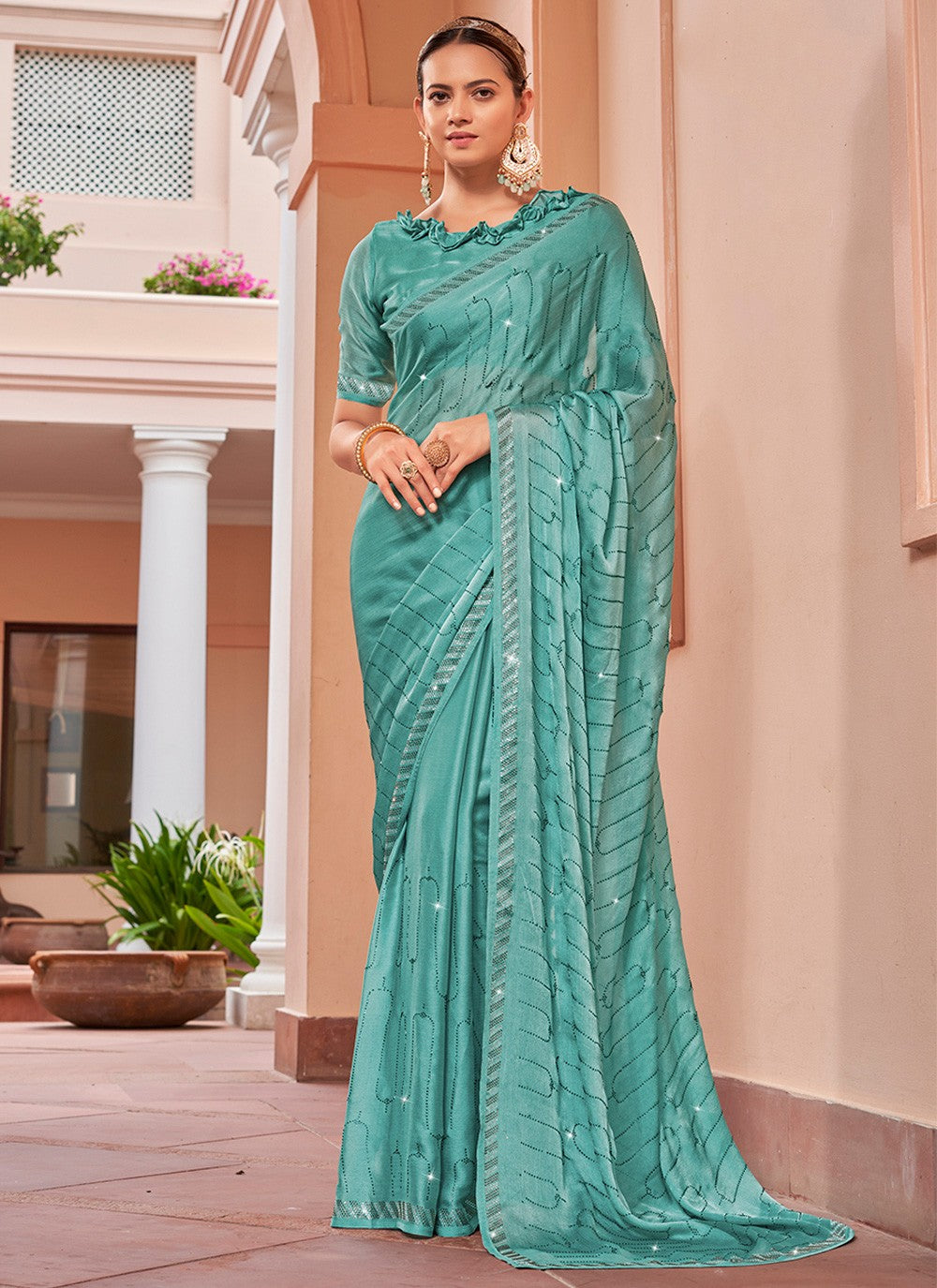 Trendy Swarovski Chiffon Satin Saree - S3507