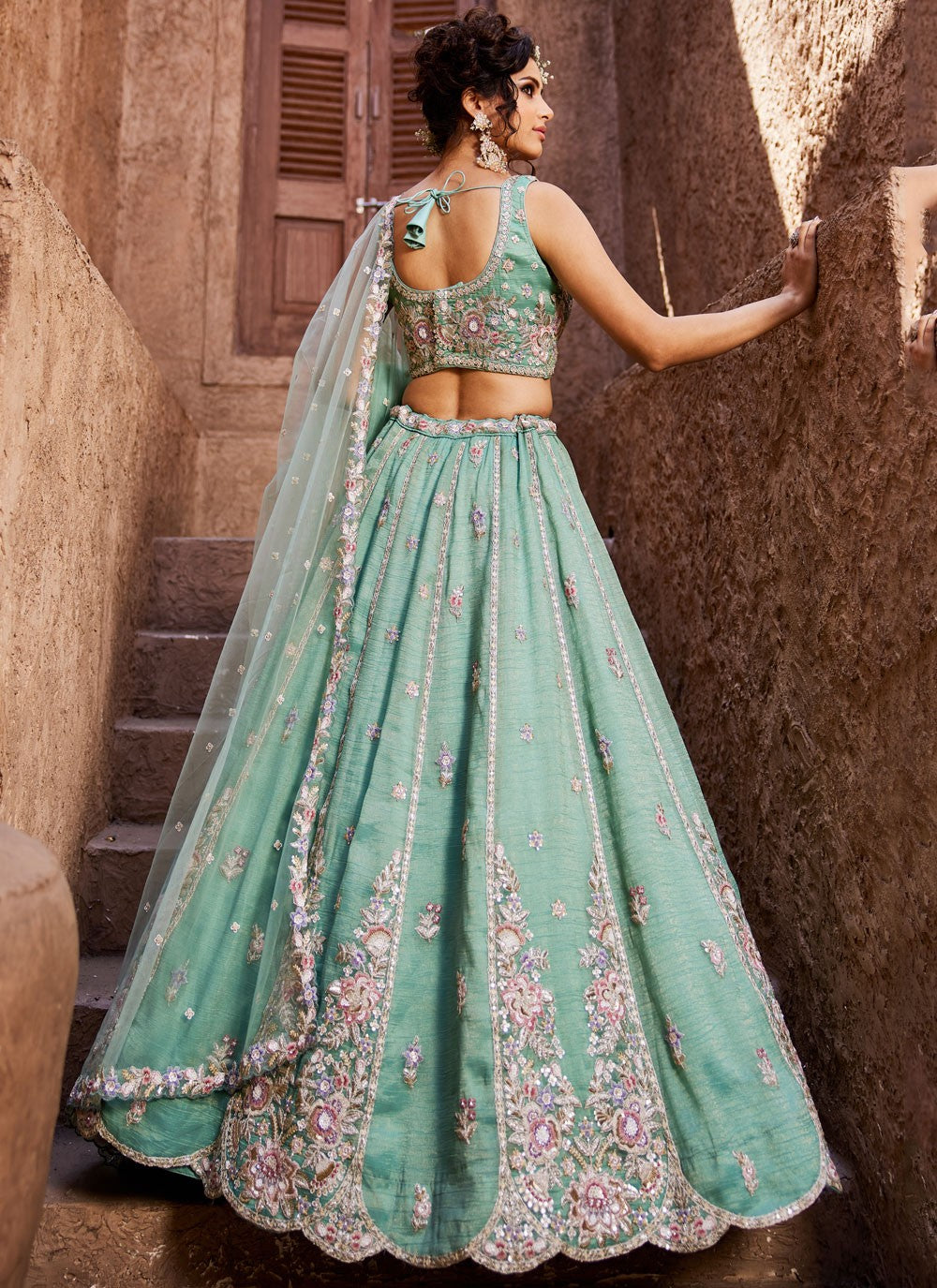 Tissue Engagement, Mehandi & Sangeet, Reception, Wedding A - Line Lehenga L3534