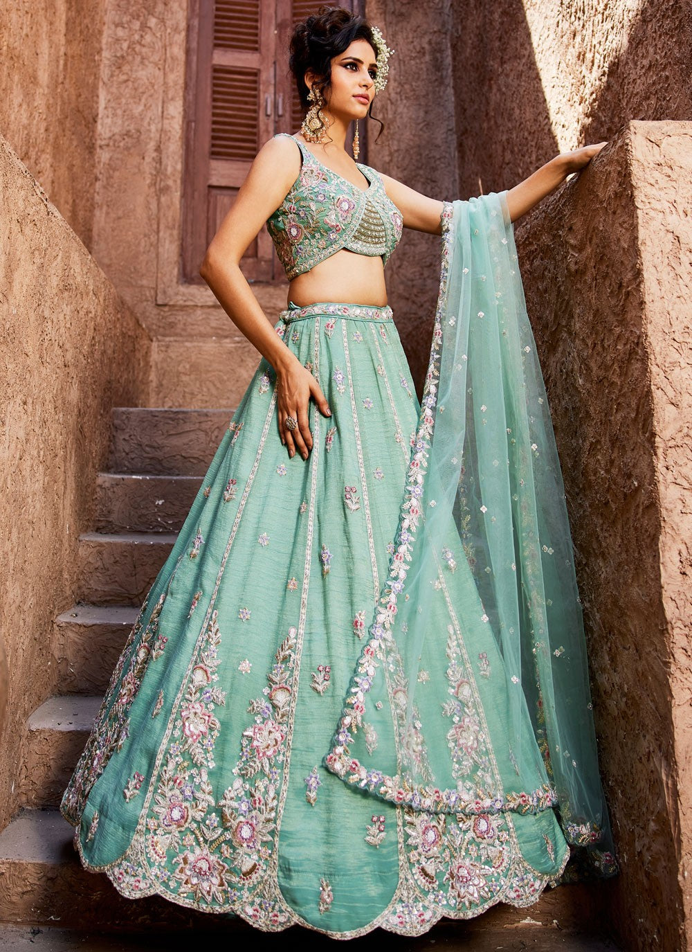 Tissue Engagement, Mehandi & Sangeet, Reception, Wedding A - Line Lehenga L3534
