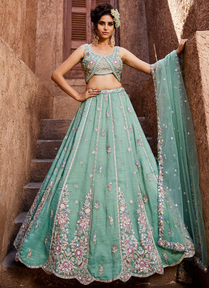 Tissue Engagement, Mehandi & Sangeet, Reception, Wedding A - Line Lehenga L3534