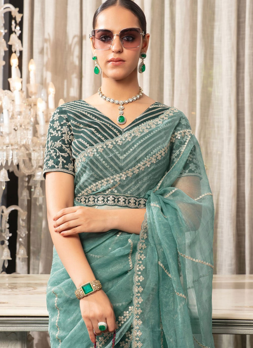 Classic Embroidered Organza Saree - S9407