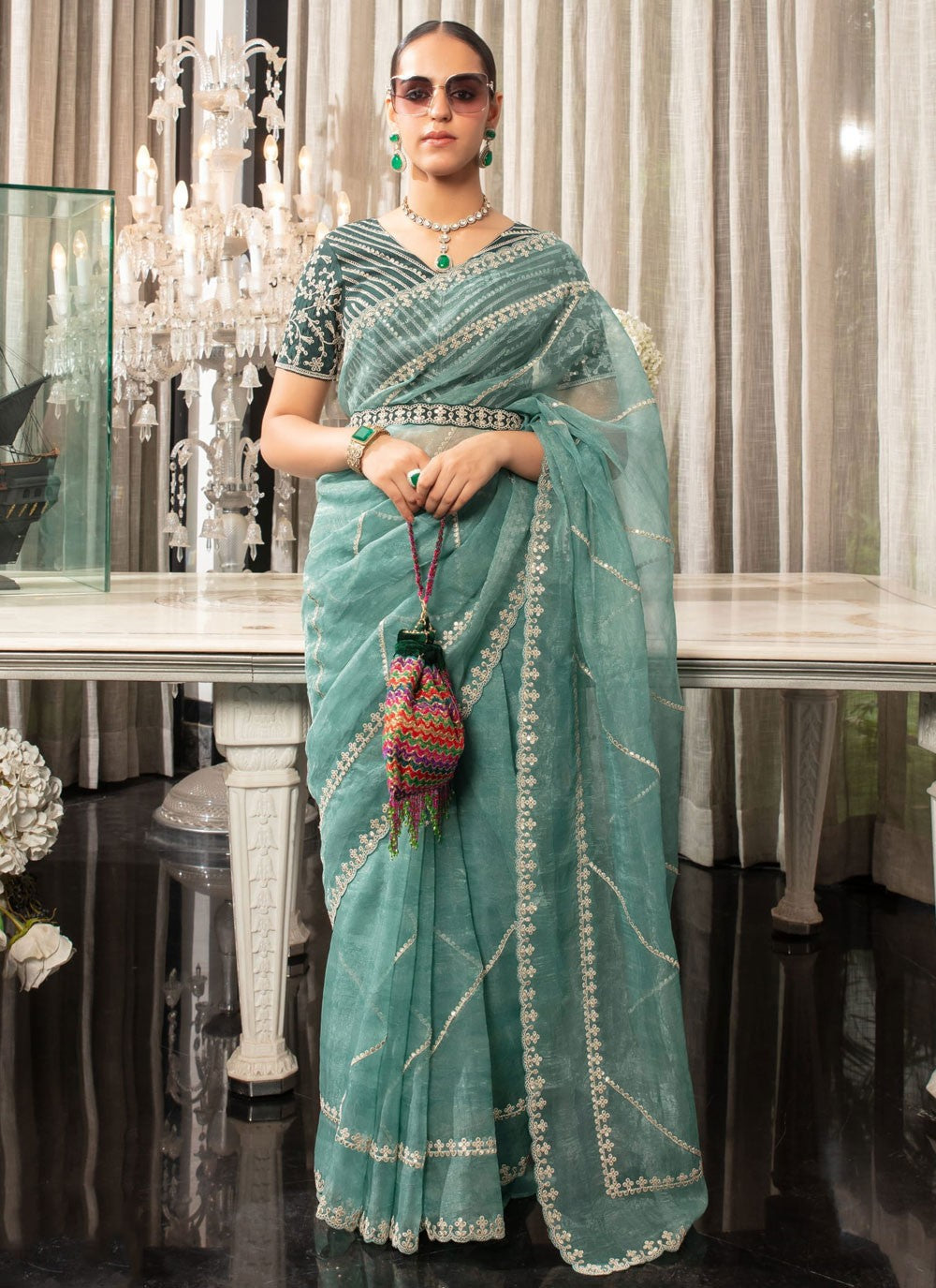 Classic Embroidered Organza Saree - S9407