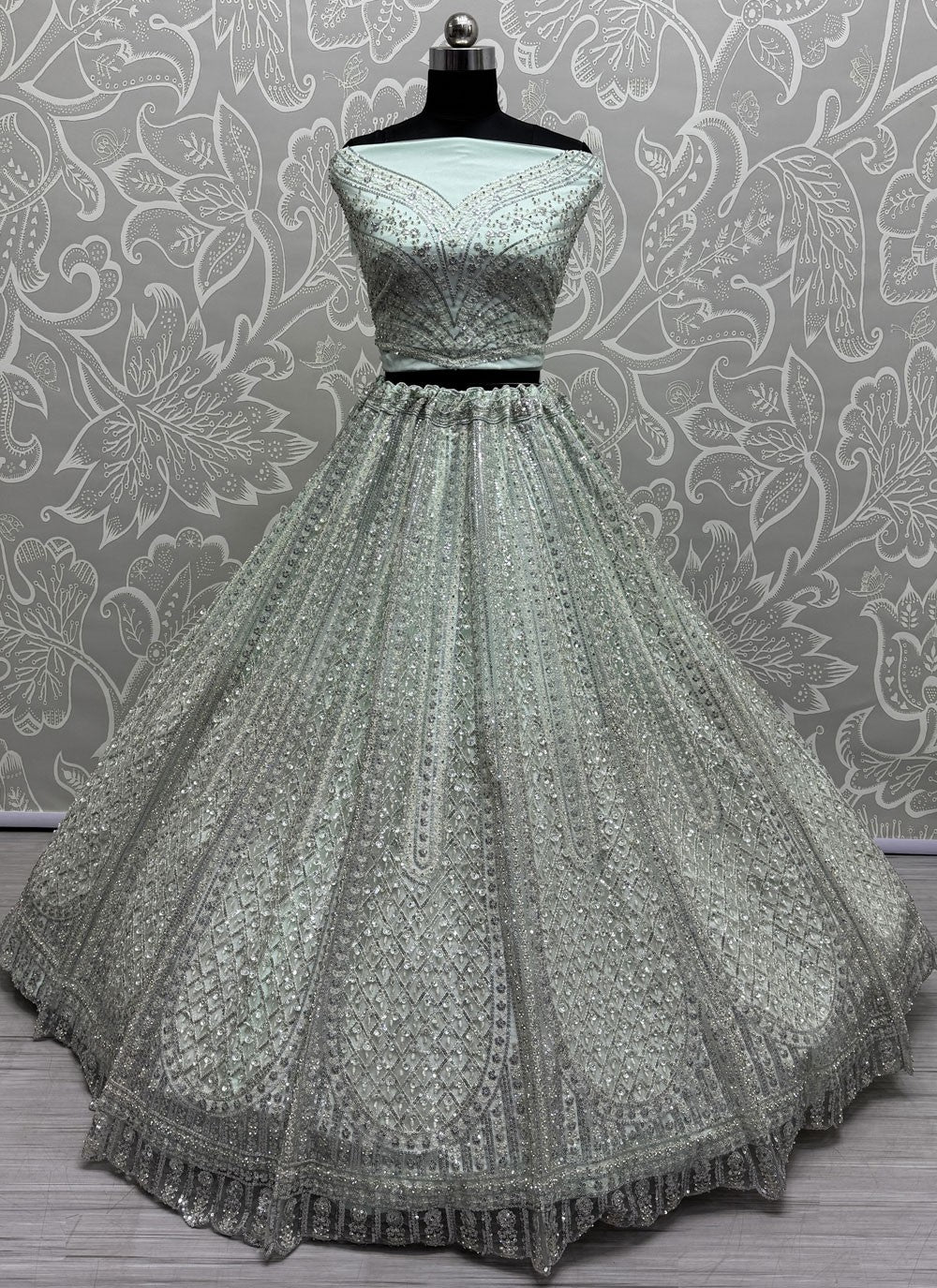 Dimond Net Aqua Blue Lehenga - L3339