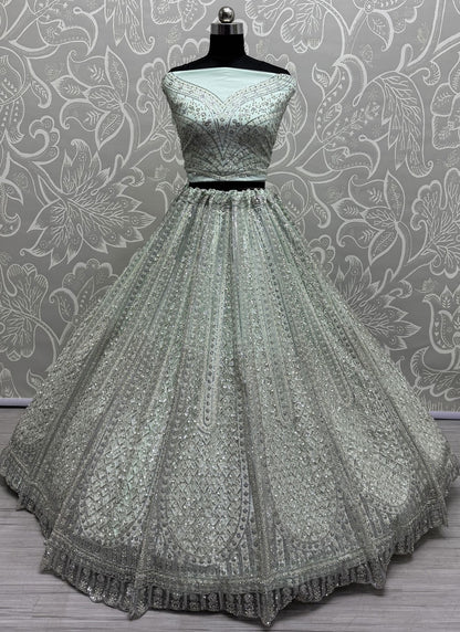 Dimond Net Aqua Blue Lehenga - L3339