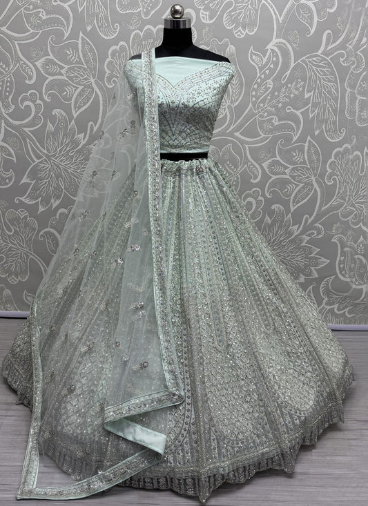 Dimond Net Aqua Blue Lehenga - L3339