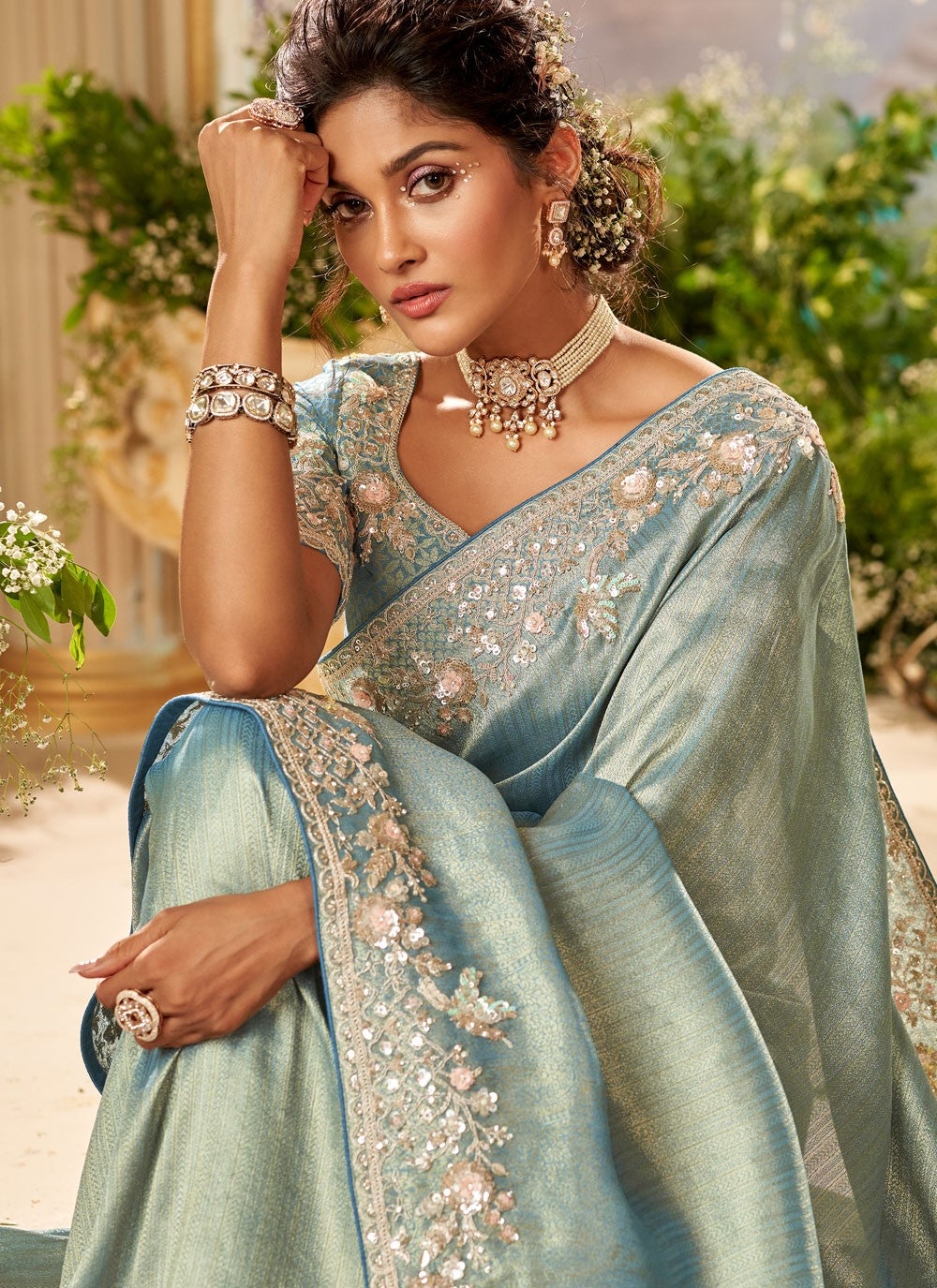 Classic Embroidered Viscose Saree - S8876