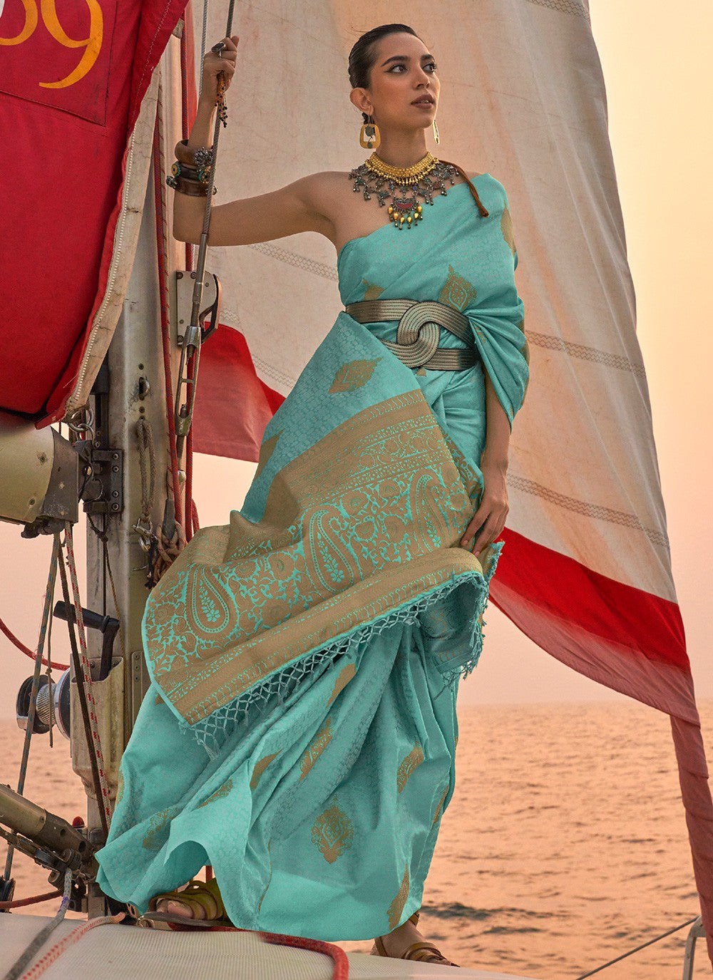 Trendy Weaving Zari Satin Saree - S3256