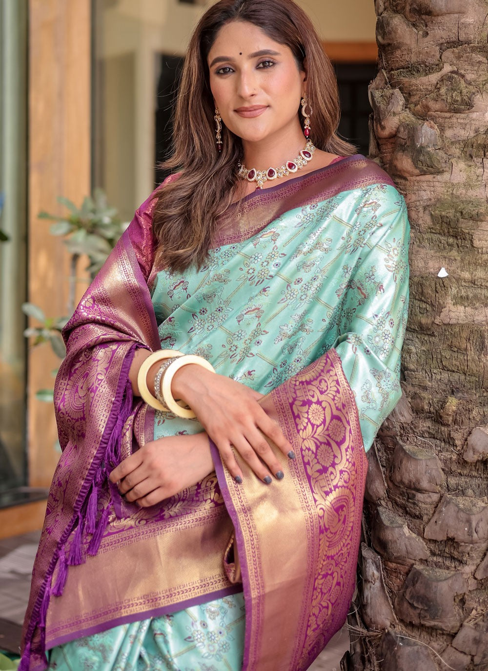 Classic Saree Woven Aqua Blue Malbari Silk S12342