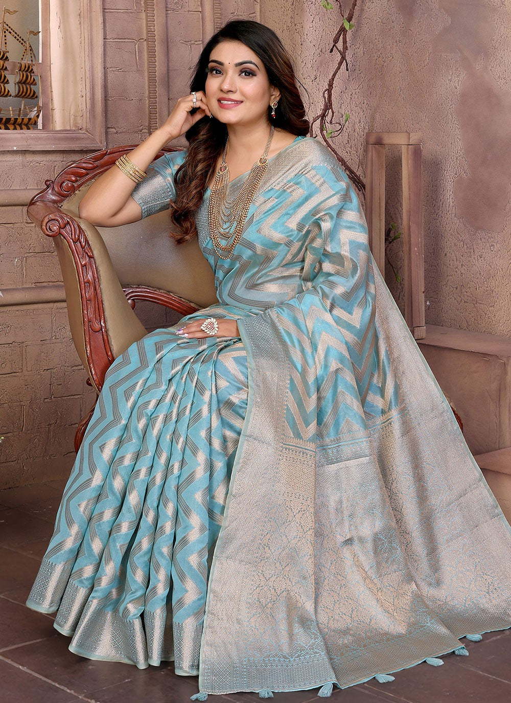 Trendy Saree Woven Aqua Blue Organza Saree S13618