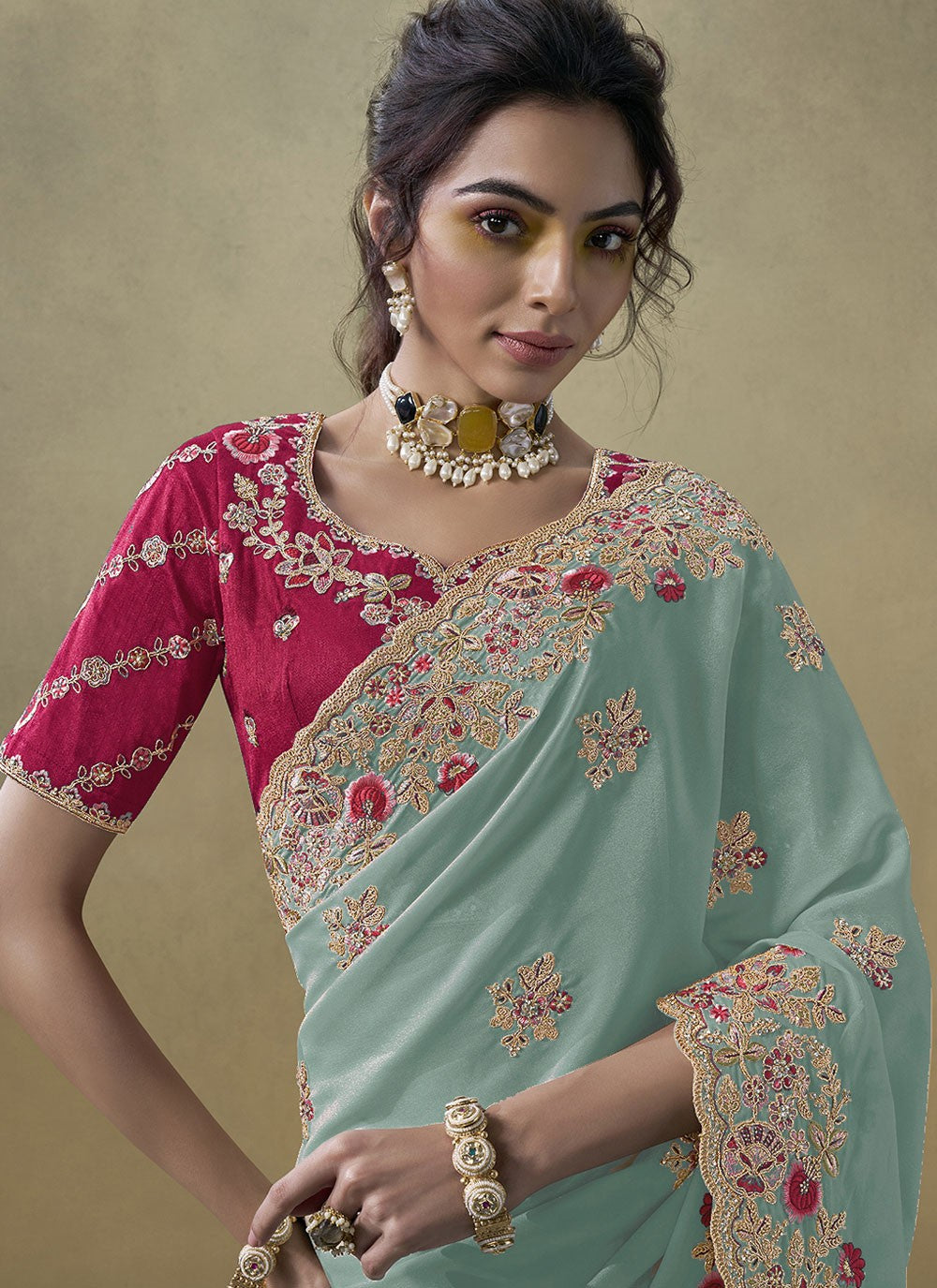 Cord Georgette Aqua Blue Saree S13876