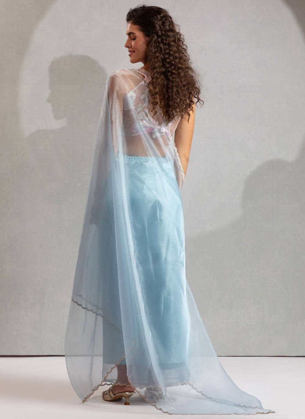 Aqua Blue Organza Trendy Saree Zircon S17633