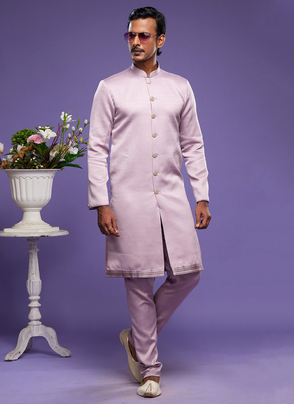 Thread Banarasi Silk Lavender Indo Western - M6045