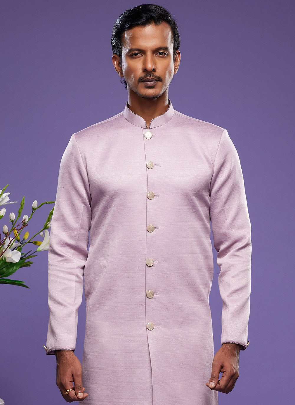 Thread Banarasi Silk Lavender Indo Western - M6045