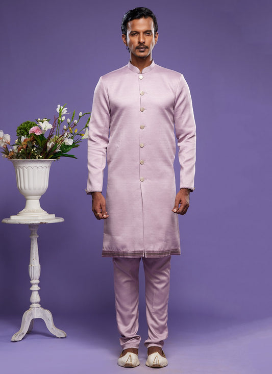 Thread Banarasi Silk Lavender Indo Western - M6045