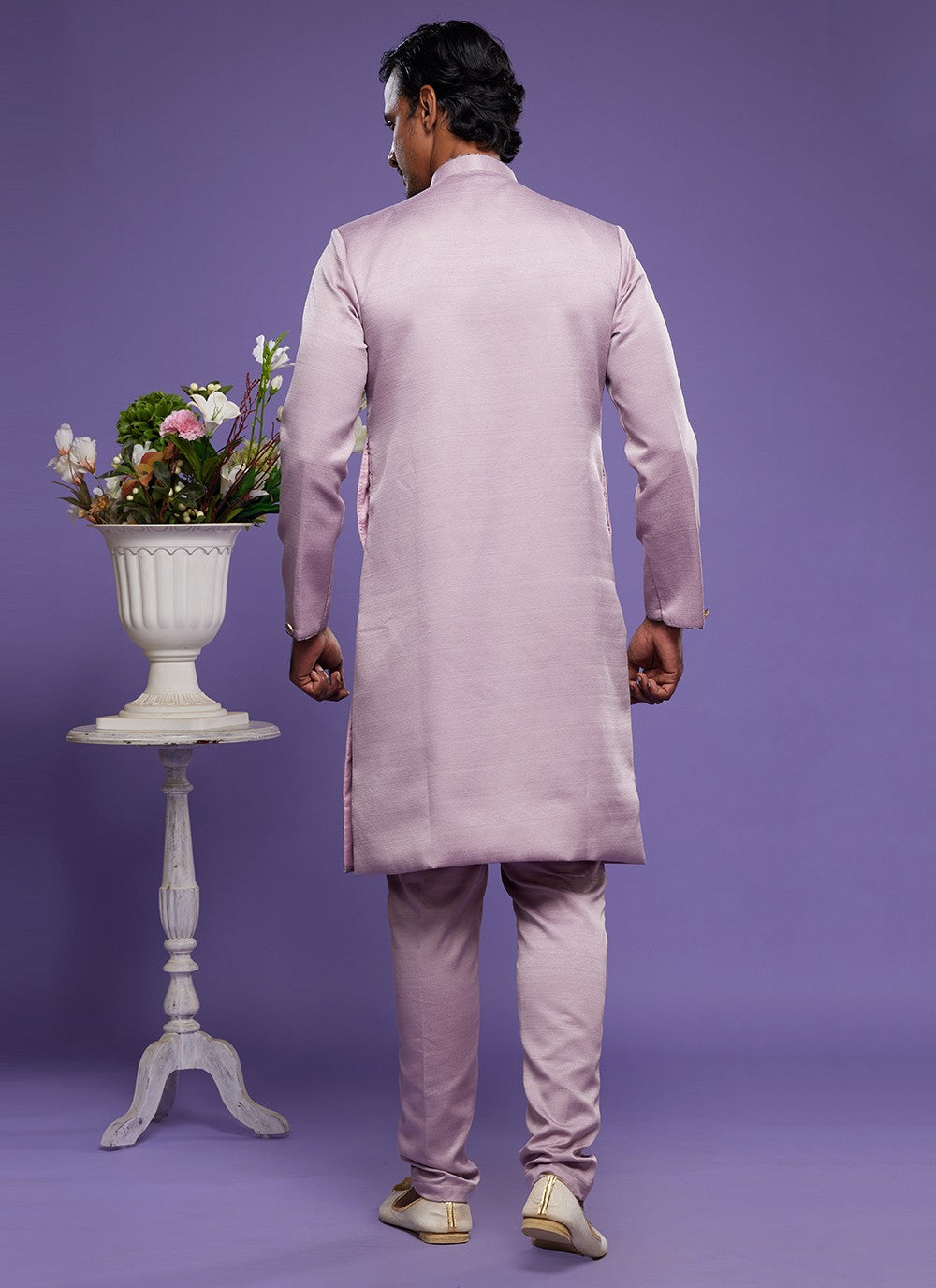 Thread Banarasi Silk Lavender Indo Western - M6045