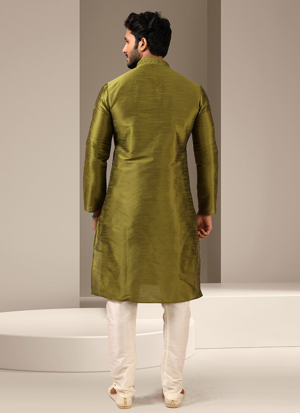 Embroidered Banarasi Silk Green Kurta Pyjama - M3225