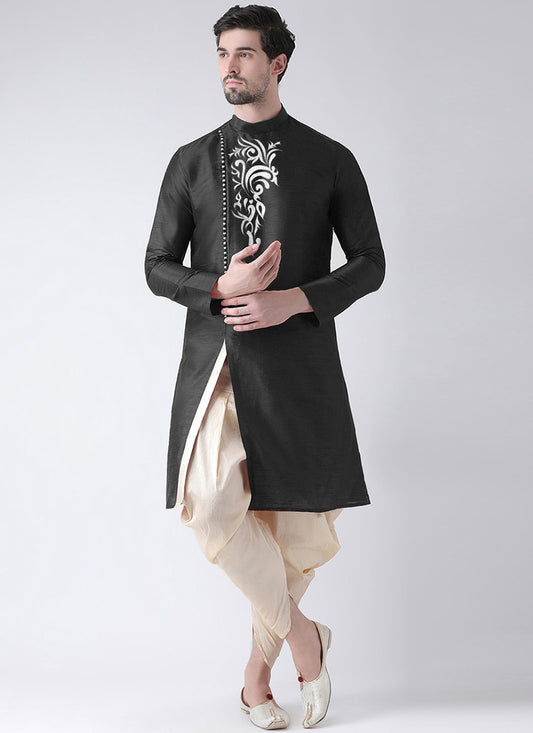 Embroidered Art Dupion Silk Black Angrakha - M3485