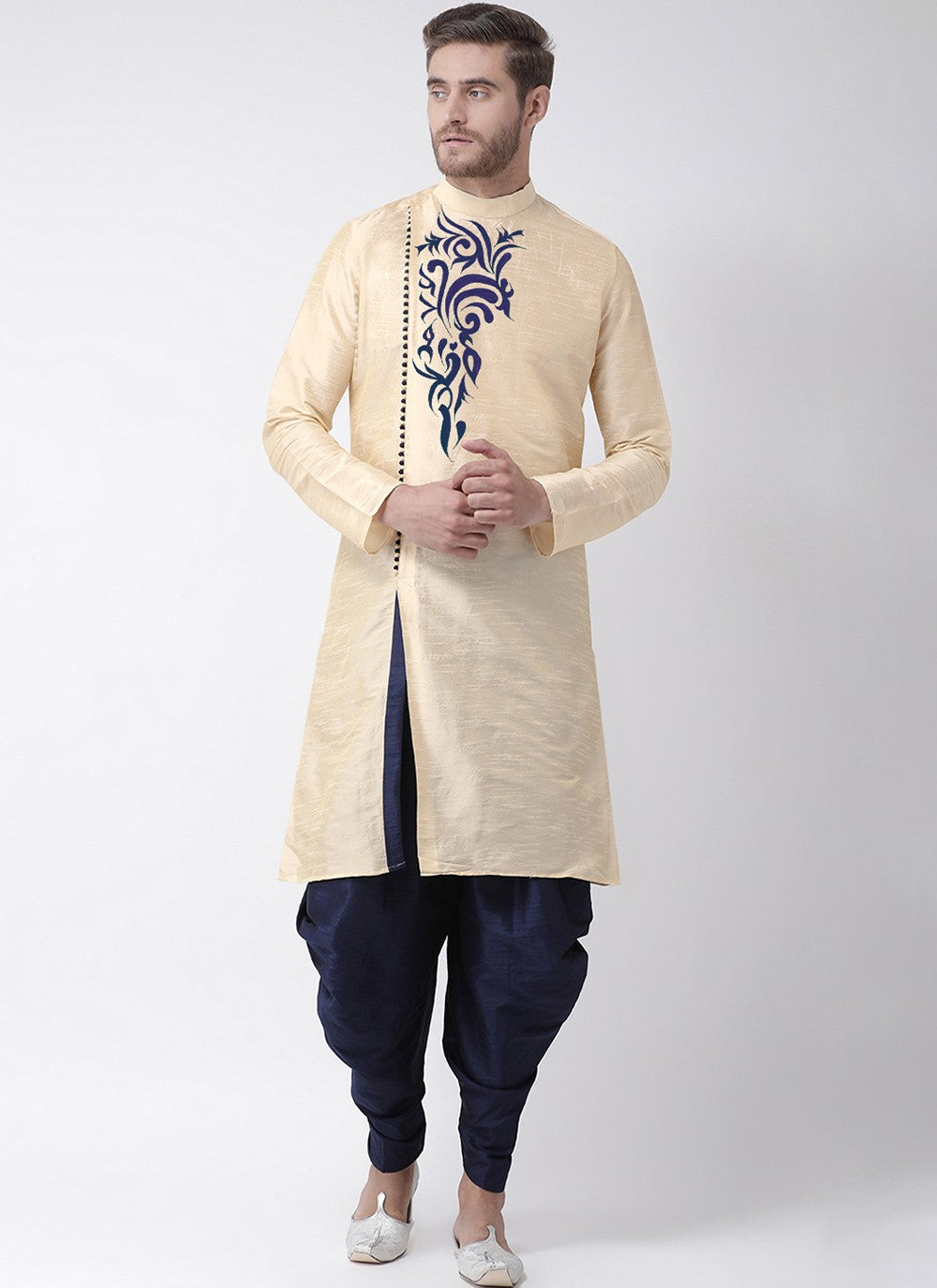 Embroidered Art Dupion Silk Cream Angrakha - M3479