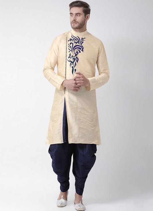 Embroidered Art Dupion Silk Cream Angrakha - M3479