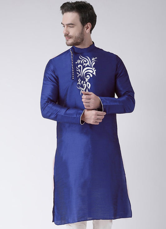 Embroidered Art Dupion Silk Blue Kurta - M4238