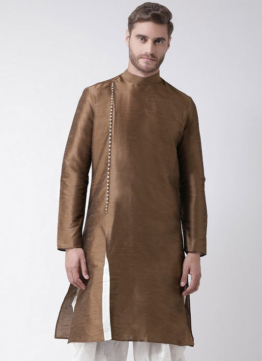 Plain Art Dupion Silk Brown Kurta - M1423