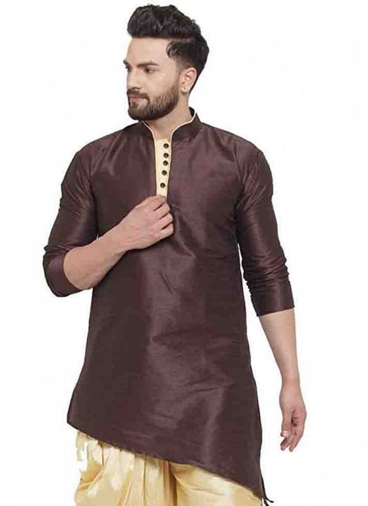 Embroidered Art Dupion Silk Maroon Kurta - M1571