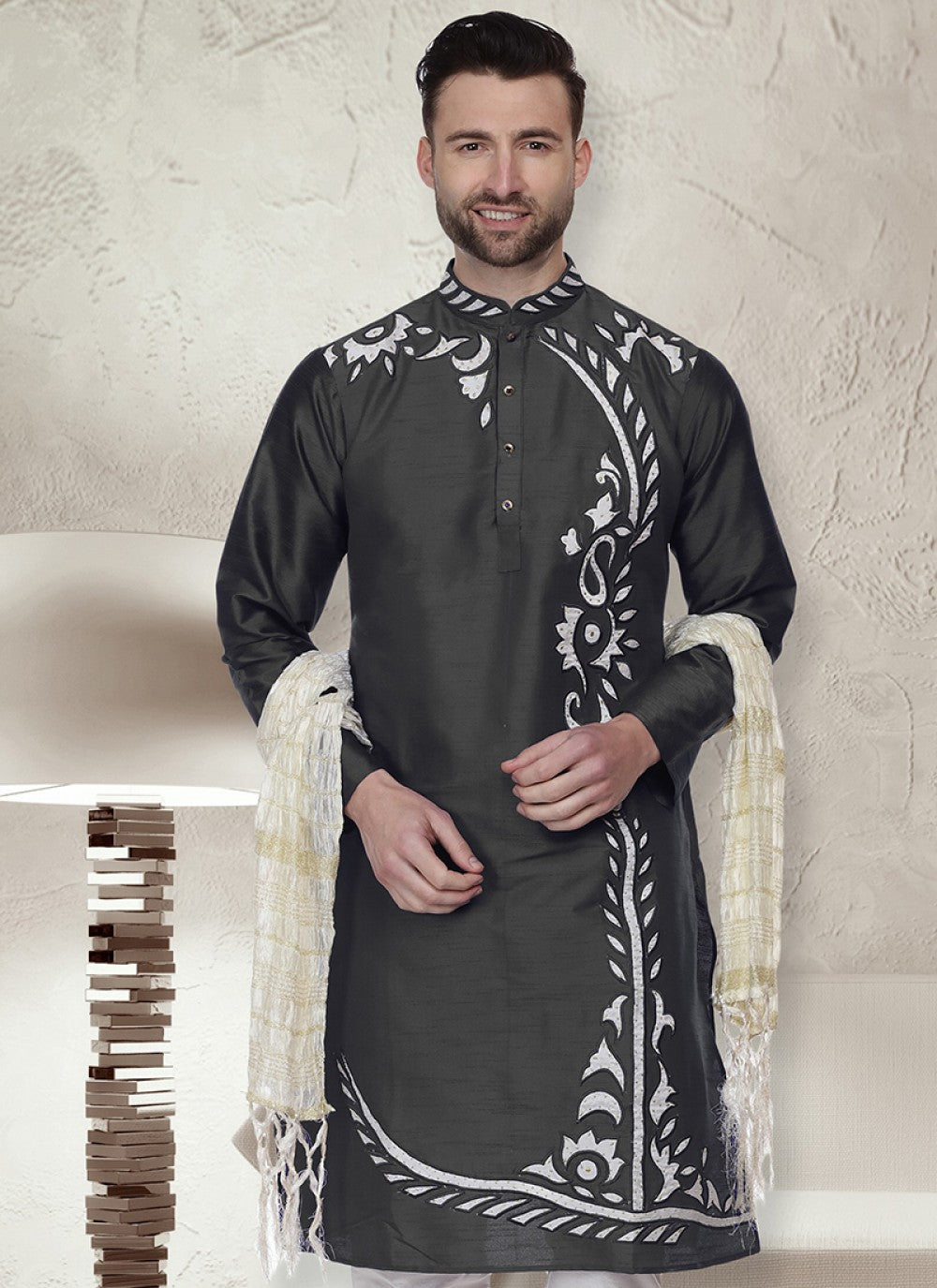 Embroidered Art Dupion Silk Pink Kurta - M1479