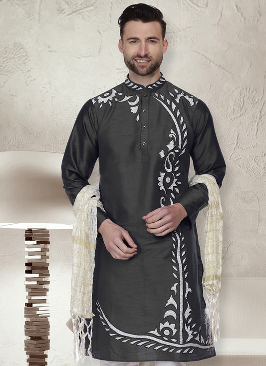 Embroidered Art Dupion Silk Pink Kurta - M1479