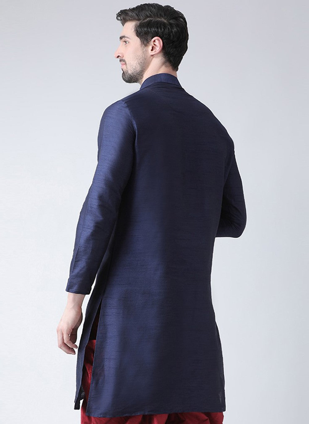 Embroidered Art Dupion Silk Navy Blue Angrakha - M3516