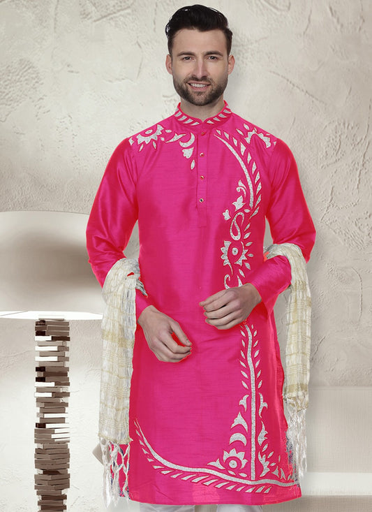 Embroidered Art Dupion Silk Pink Kurta - M1481
