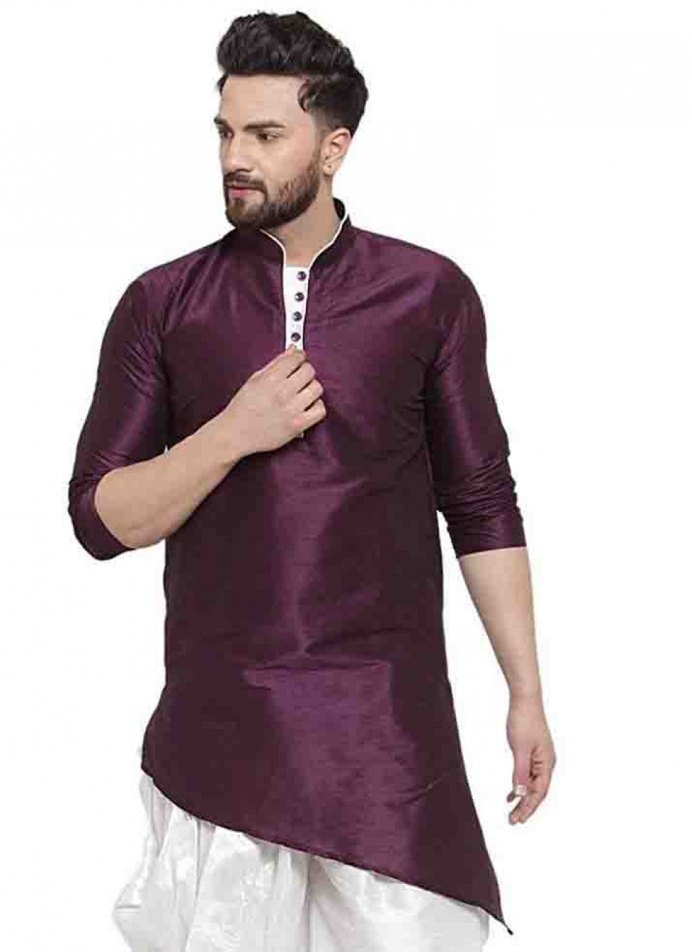 Plain Art Dupion Silk Purple Kurta - M1576