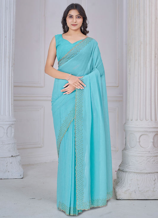 Beads Art Silk Blue Contemporary Saree S15106