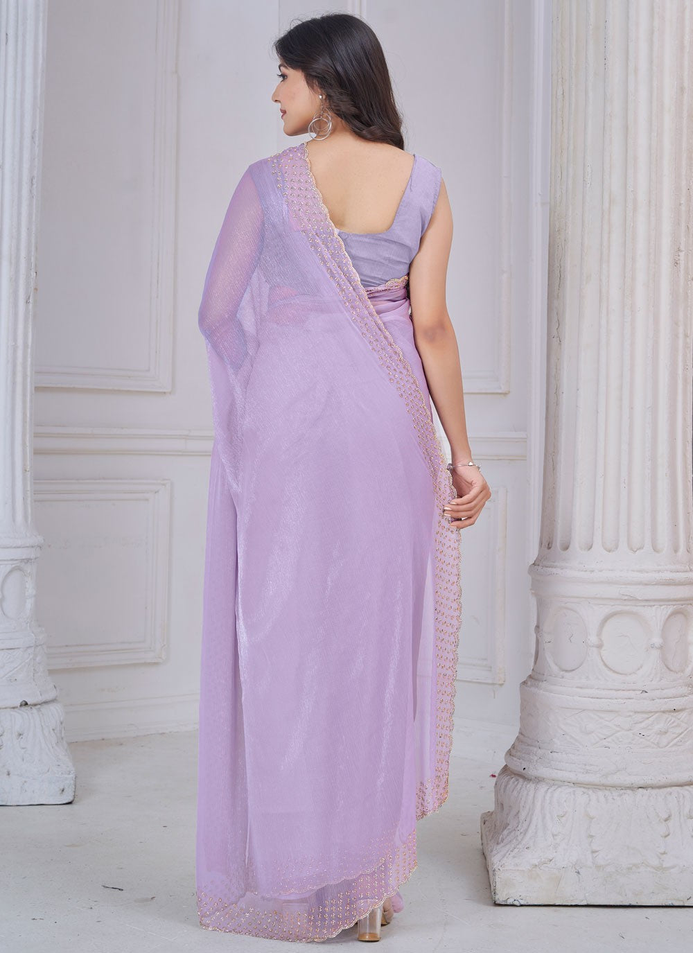 Beads Art Silk Lavender Designer Saree S15107