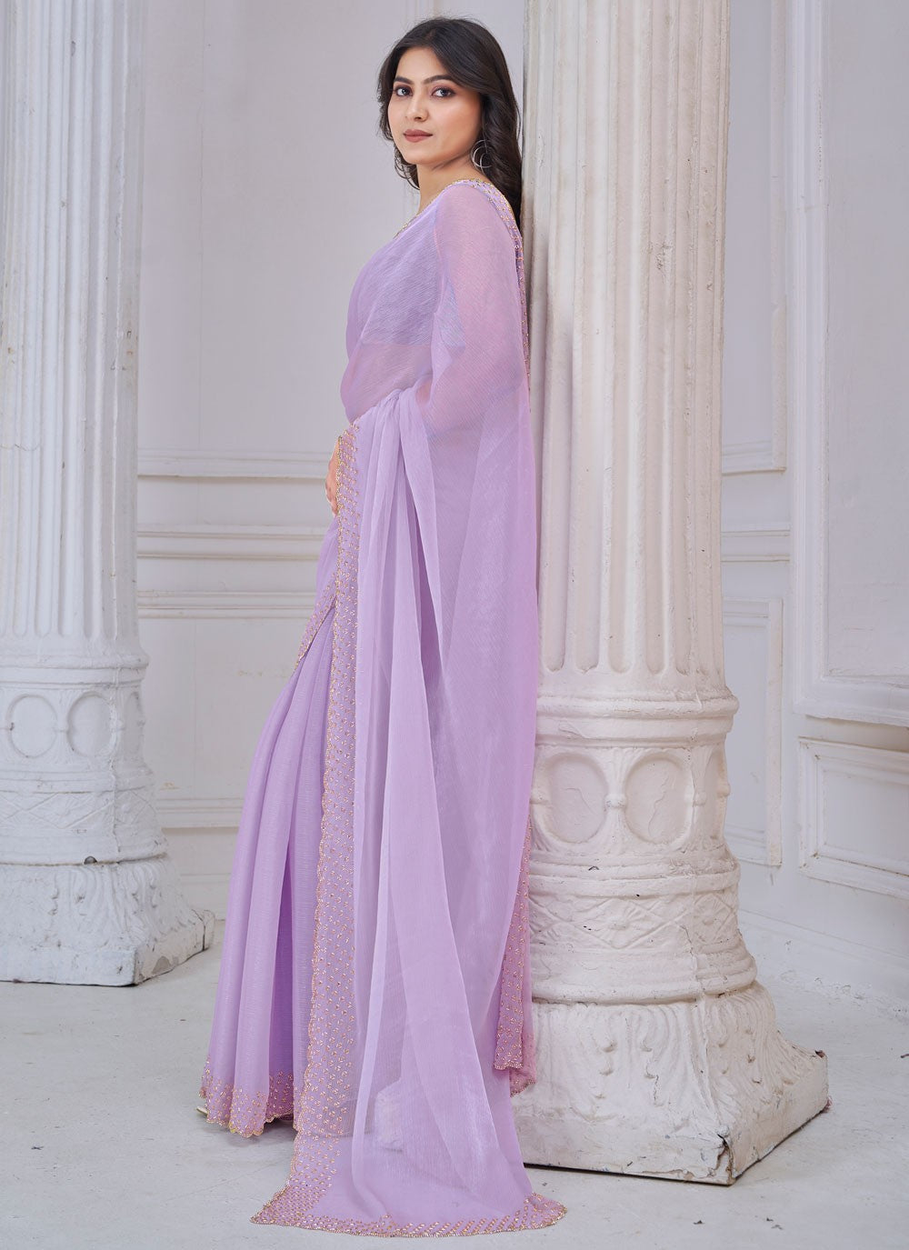 Beads Art Silk Lavender Designer Saree S15107