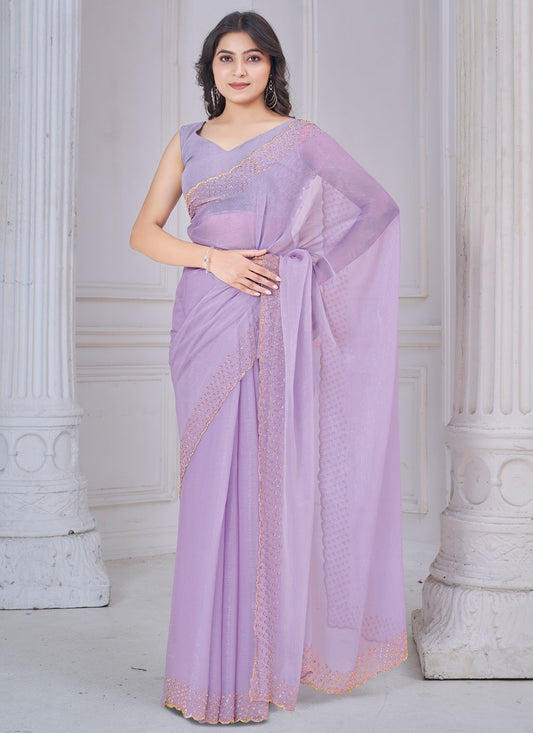 Beads Art Silk Lavender Designer Saree S15107